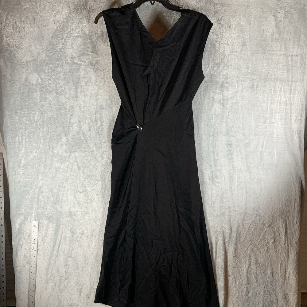ALC Women's Dress Black Mary Hammered Crepe Cap‎ Sleeve High Slit Midi 4 NWT